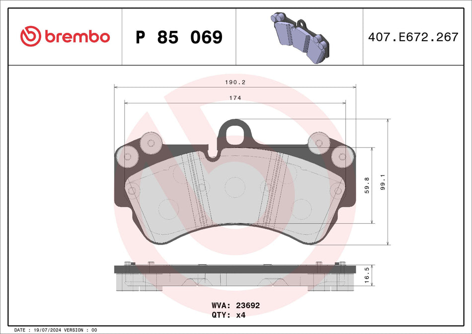 Brake Pad Set, disc brake - P 85 069
