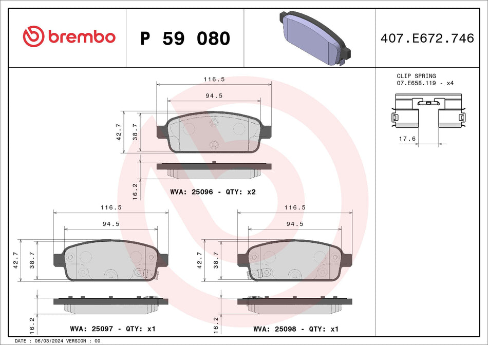 Brake Pad Set, disc brake - P 59 080