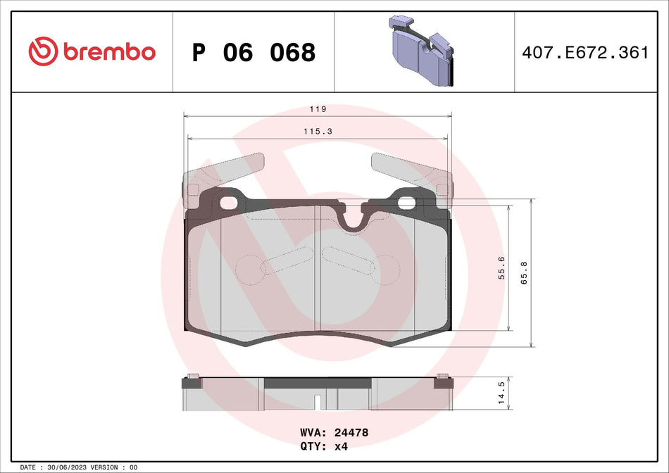 Brake Pad Set, disc brake - P 06 068