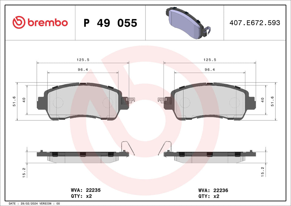 Brake Pad Set, disc brake - P 49 055