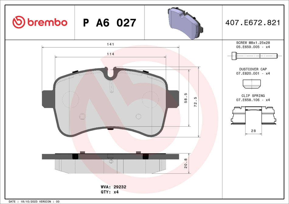 Brake Pad Set, disc brake - P A6 027