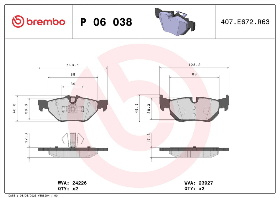 Brake Pad Set, disc brake - P 06 038