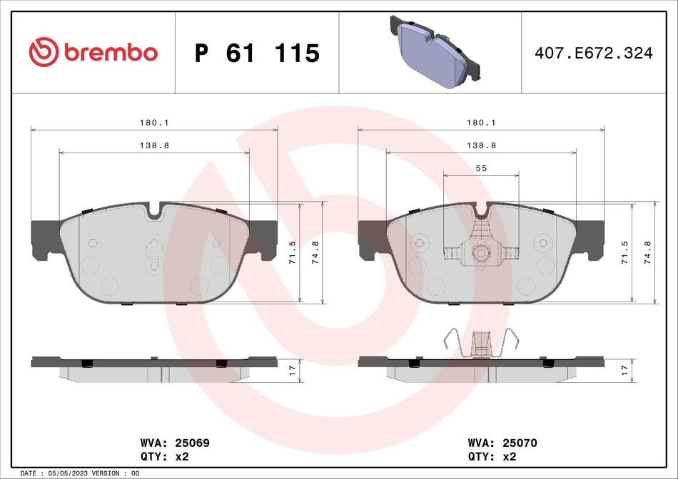 Brake Pad Set, disc brake - P 61 115