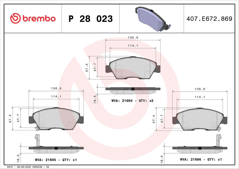 Brake Pad Set, disc brake - P 28 023