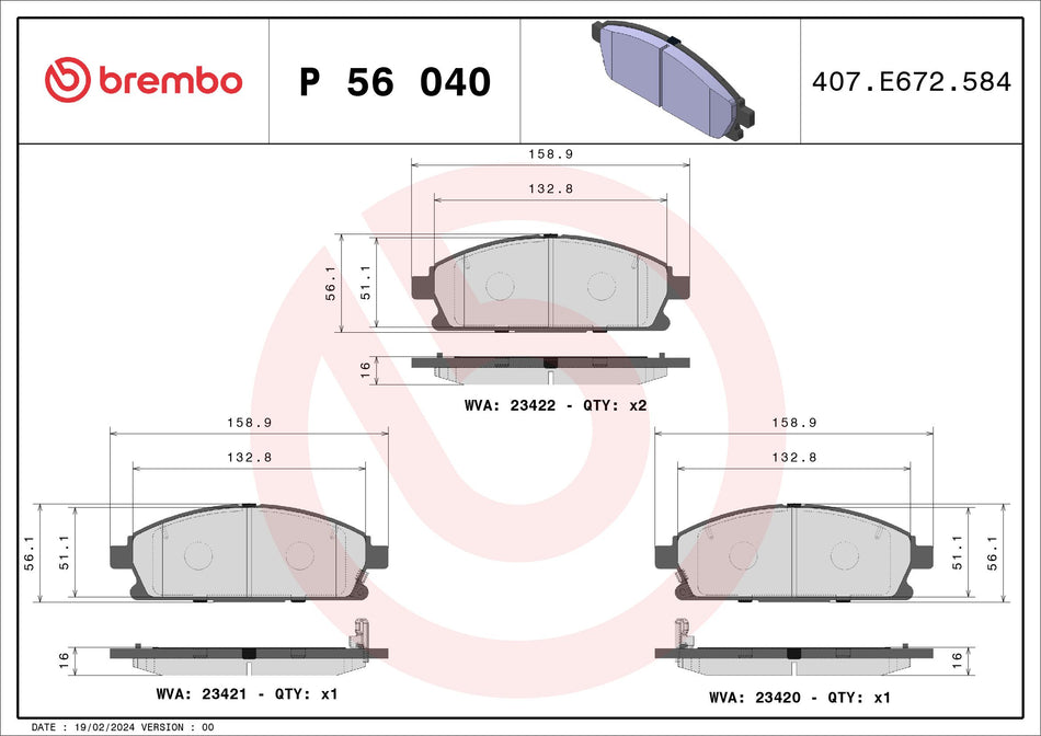 Brake Pad Set, disc brake - P 56 040