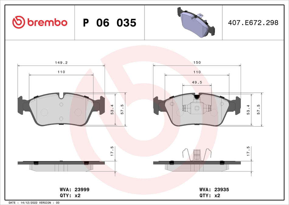 Brake Pad Set, disc brake - P 06 035