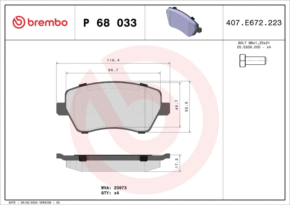 Brake Pad Set, disc brake - P 68 033X