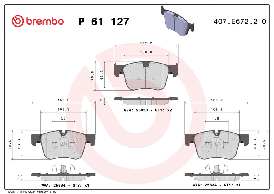 Brake Pad Set, disc brake - P 61 127