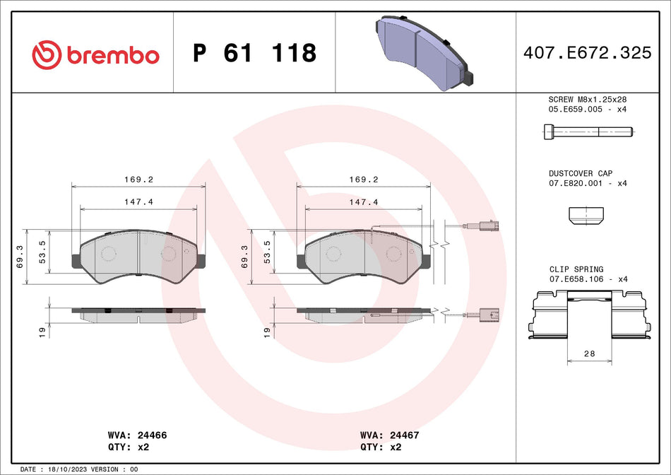 Brake Pad Set, disc brake - P 61 118