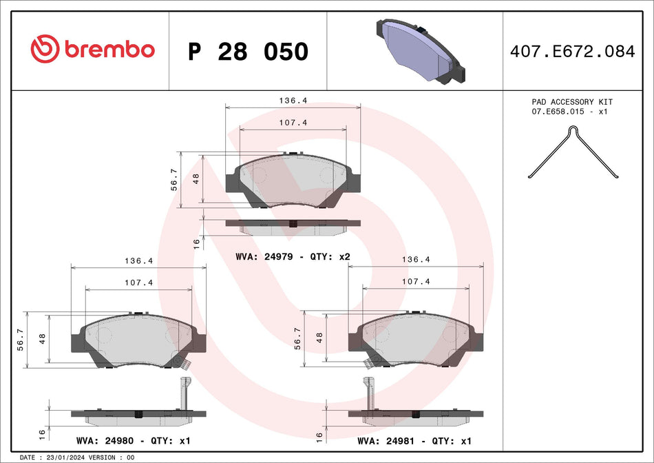 Brake Pad Set, disc brake - P 28 050