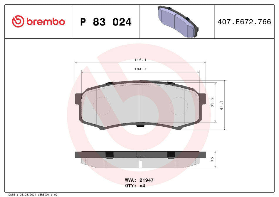 Brake Pad Set, disc brake - P 83 024
