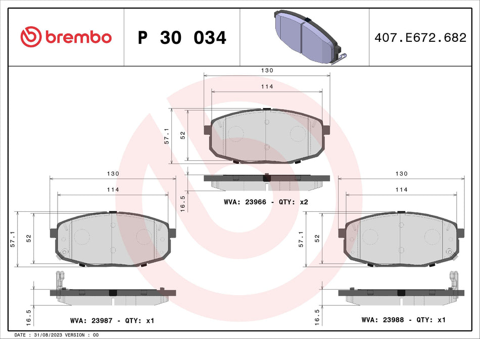 Brake Pad Set, disc brake - P 30 034