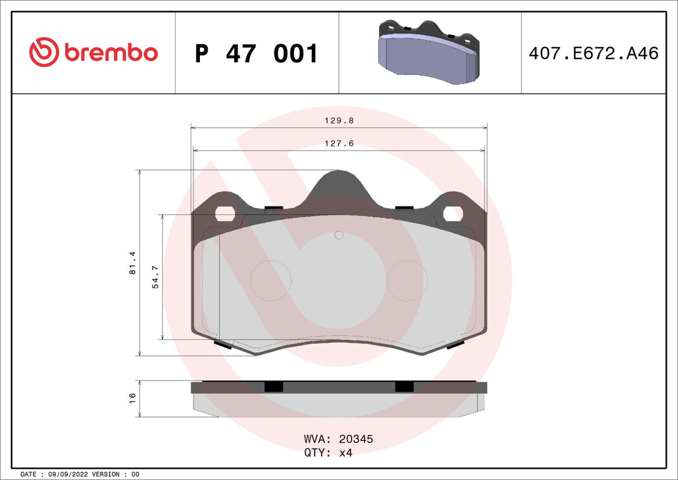 Brake Pad Set, disc brake - P 47 001