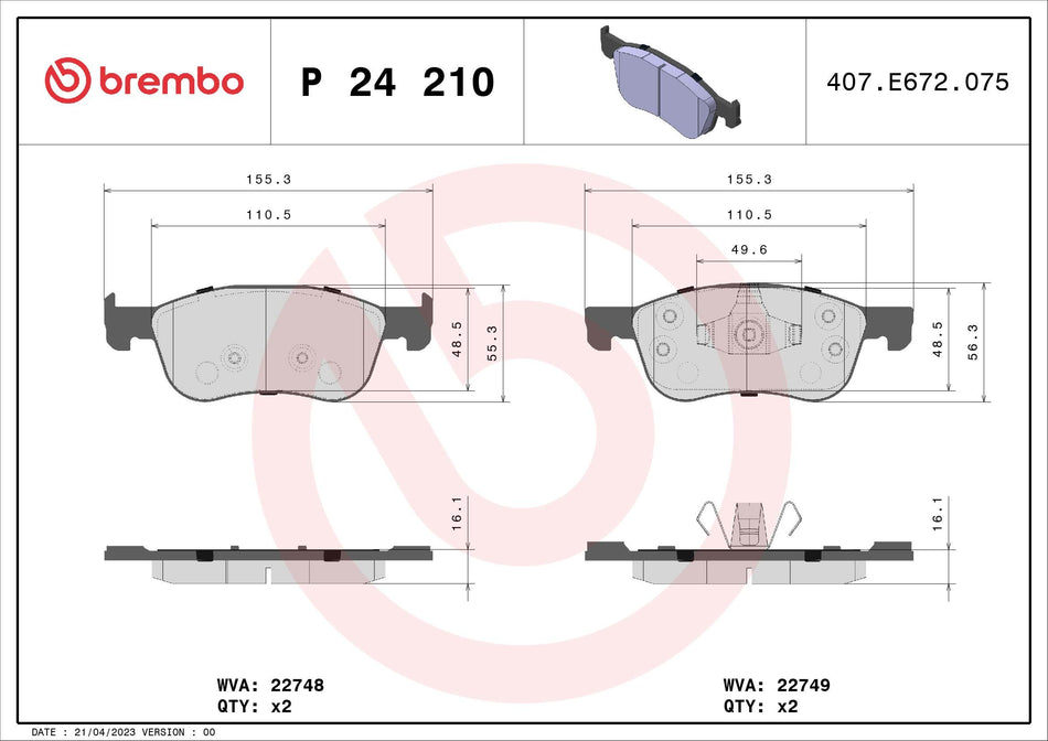Brake Pad Set, disc brake - P 24 210