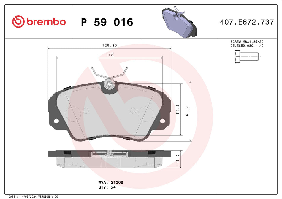 Brake Pad Set, disc brake - P 59 016