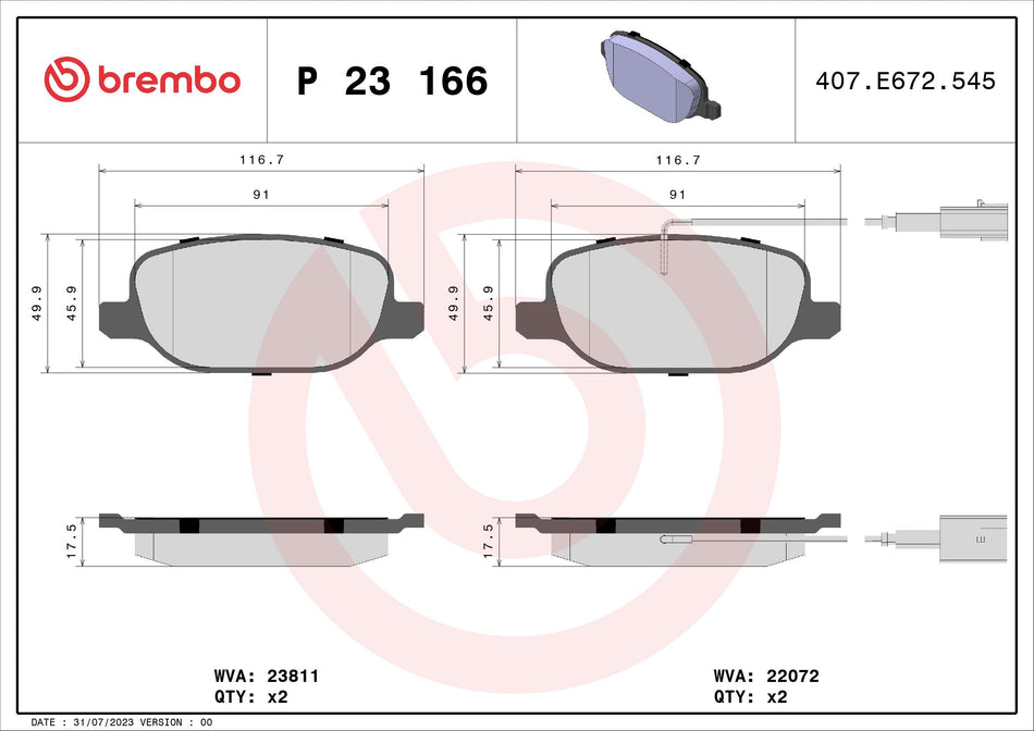 Brake Pad Set, disc brake - P 23 166