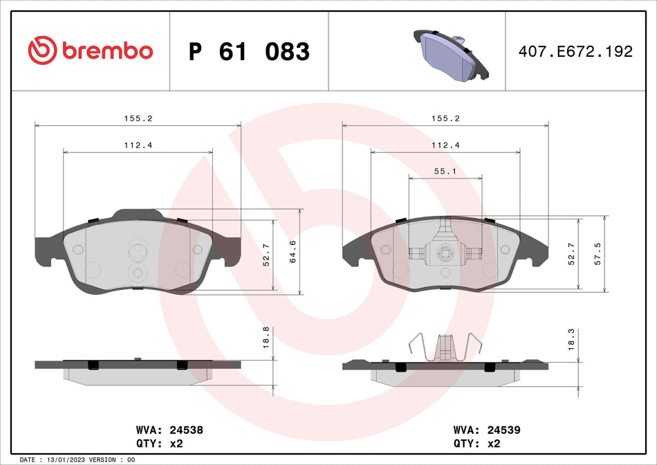 Brake Pad Set, disc brake - P 61 083
