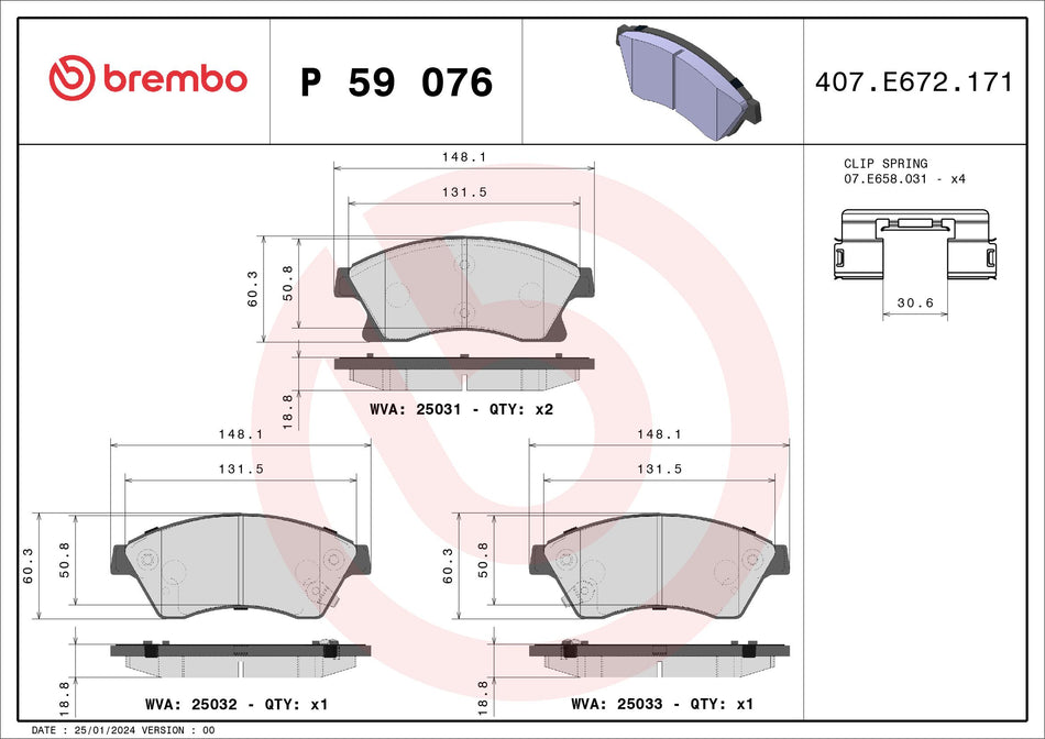 Brake Pad Set, disc brake - P 59 076