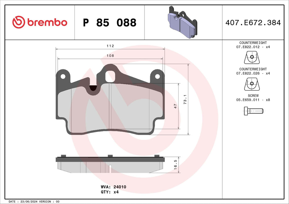 Brake Pad Set, disc brake - P 85 088