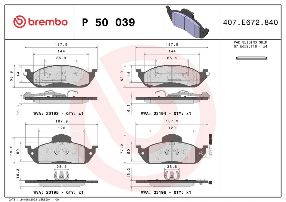 Brake Pad Set, disc brake - P 50 039