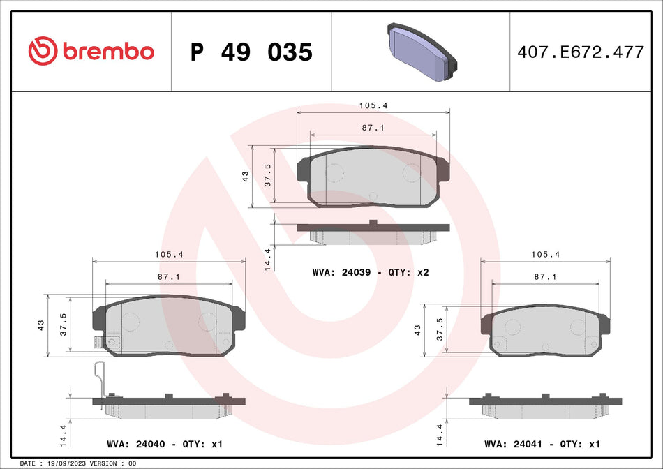 Brake Pad Set, disc brake - P 49 035