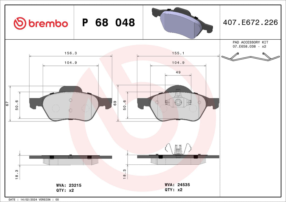 Brake Pad Set, disc brake - P 68 048