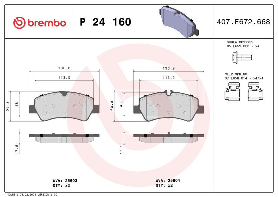 Brake Pad Set, disc brake - P 24 160