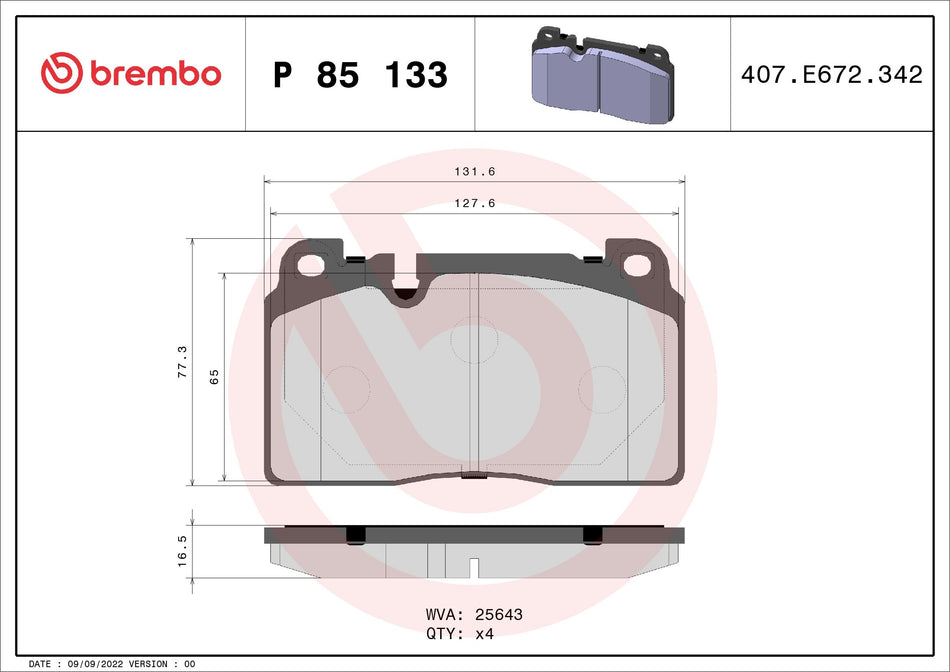 Brake Pad Set, disc brake - P 85 133