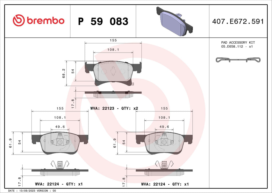 Brake Pad Set, disc brake - P 59 083