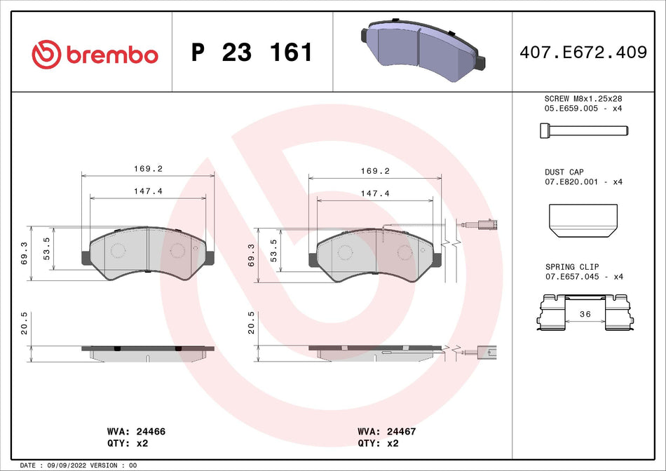 Brake Pad Set, disc brake - P 23 161