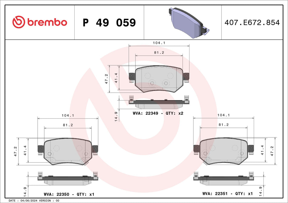 Brake Pad Set, disc brake - P 49 059