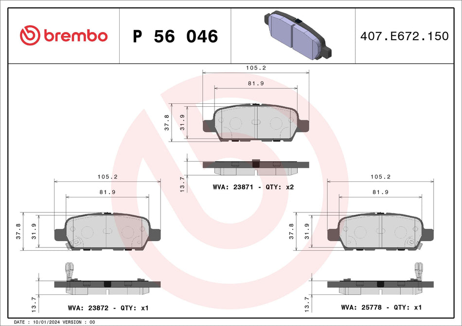 Brake Pad Set, disc brake - P 56 046